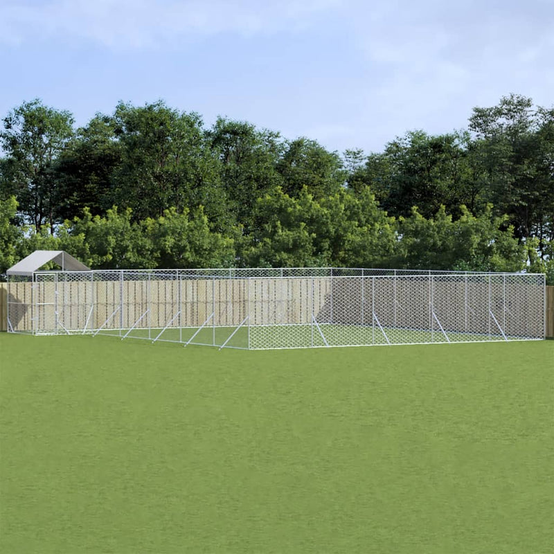 Outdoor Dog Kennel with Roof Silver 12x12x2.5 m Galvanised Steel Payday Deals