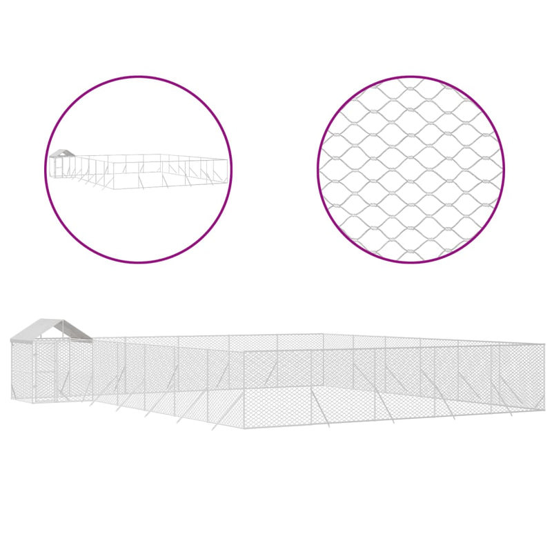 Outdoor Dog Kennel with Roof Silver 12x12x2.5 m Galvanised Steel Payday Deals