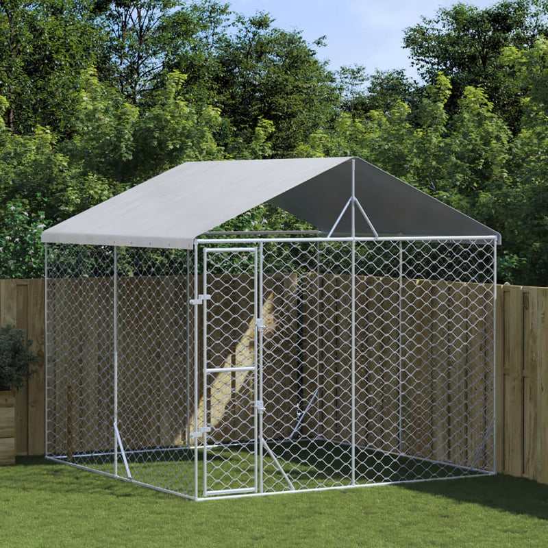 Outdoor Dog Kennel with Roof Silver 3x3x2.5 m Galvanised Steel Payday Deals