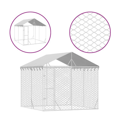Outdoor Dog Kennel with Roof Silver 3x3x2.5 m Galvanised Steel Payday Deals