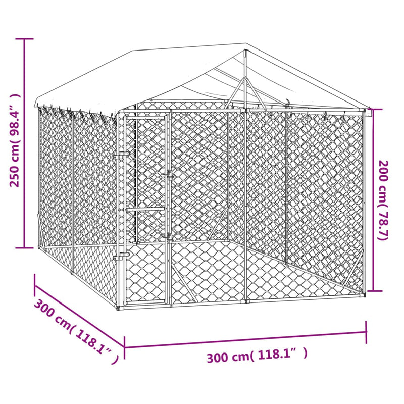 Outdoor Dog Kennel with Roof Silver 3x3x2.5 m Galvanised Steel Payday Deals