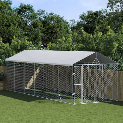Outdoor Dog Kennel with Roof Silver 3x9x2.5 m Galvanised Steel Payday Deals