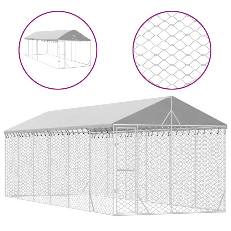 Outdoor Dog Kennel with Roof Silver 3x9x2.5 m Galvanised Steel Payday Deals