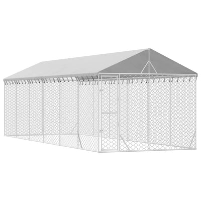 Outdoor Dog Kennel with Roof Silver 3x9x2.5 m Galvanised Steel Payday Deals