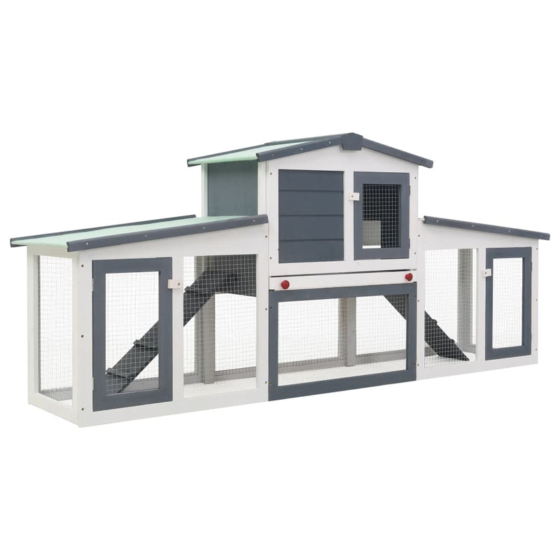 Outdoor Large Rabbit Hutch Grey and White 204x45x85 cm Wood Payday Deals