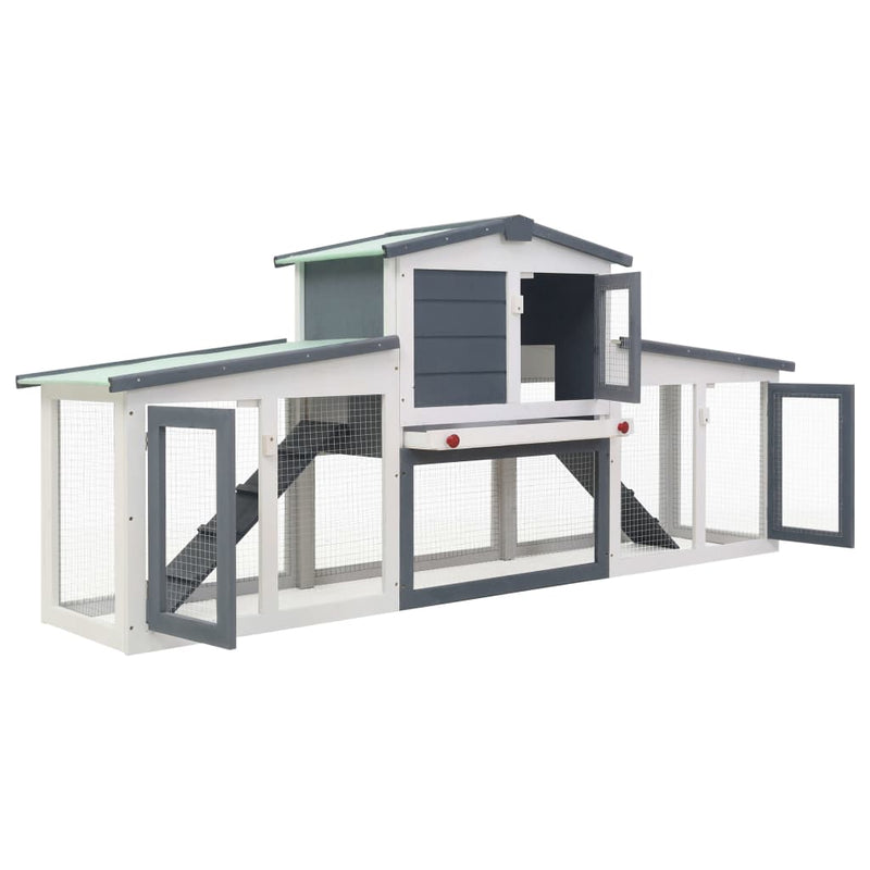 Outdoor Large Rabbit Hutch Grey and White 204x45x85 cm Wood Payday Deals