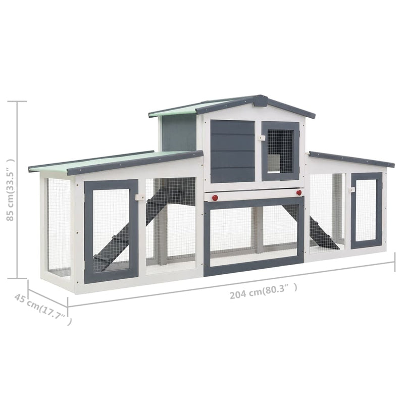 Outdoor Large Rabbit Hutch Grey and White 204x45x85 cm Wood Payday Deals