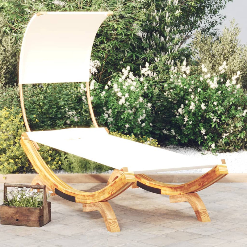 Outdoor Lounge Bed with Canopy 100x200x126 cm Solid Bent Wood Cream Payday Deals