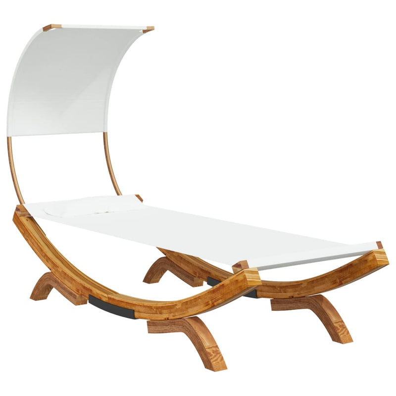 Outdoor Lounge Bed with Canopy 100x200x126 cm Solid Bent Wood Cream Payday Deals