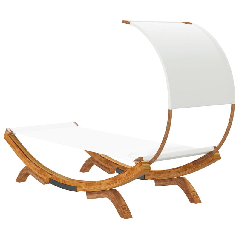 Outdoor Lounge Bed with Canopy 100x200x126 cm Solid Bent Wood Cream Payday Deals