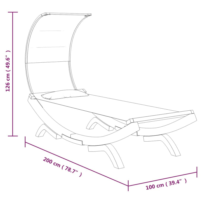 Outdoor Lounge Bed with Canopy 100x200x126 cm Solid Bent Wood Cream Payday Deals