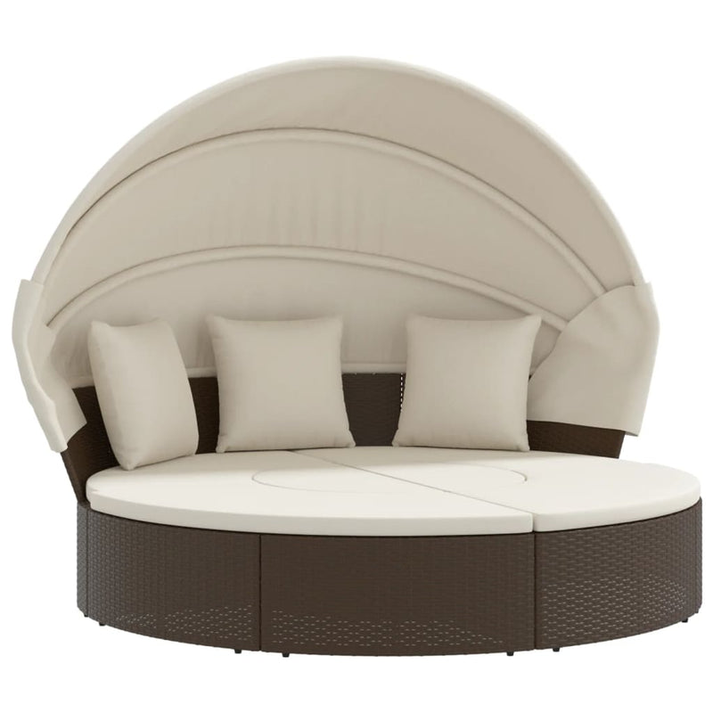 Outdoor Lounge Bed with Canopy and Cushions Brown Poly Rattan Payday Deals