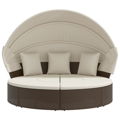 Outdoor Lounge Bed with Canopy and Cushions Brown Poly Rattan Payday Deals