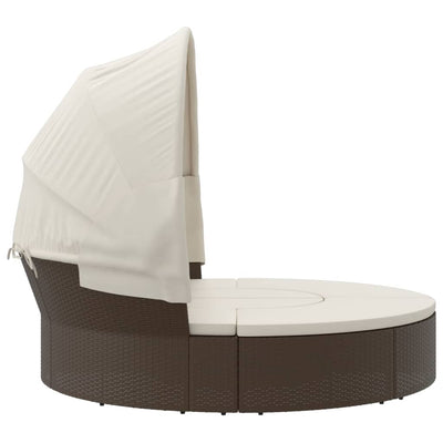 Outdoor Lounge Bed with Canopy and Cushions Brown Poly Rattan Payday Deals