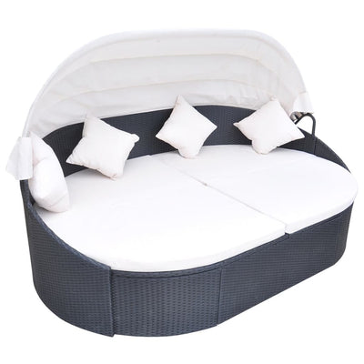 Outdoor Lounge Bed with Canopy Poly Rattan Black