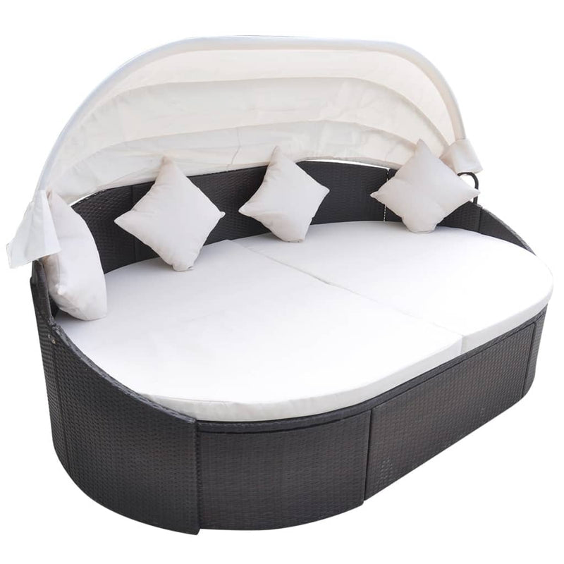 Outdoor Lounge Bed with Canopy Poly Rattan Brown Payday Deals