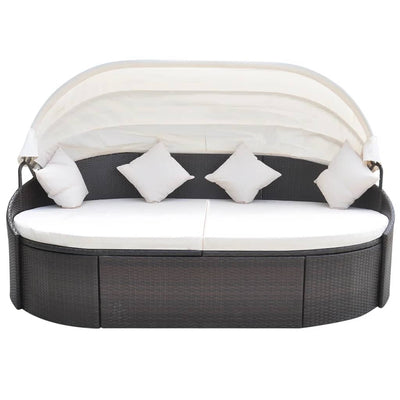 Outdoor Lounge Bed with Canopy Poly Rattan Brown Payday Deals