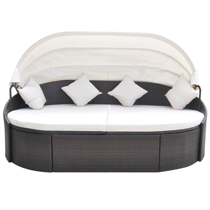 Outdoor Lounge Bed with Canopy Poly Rattan Brown Payday Deals