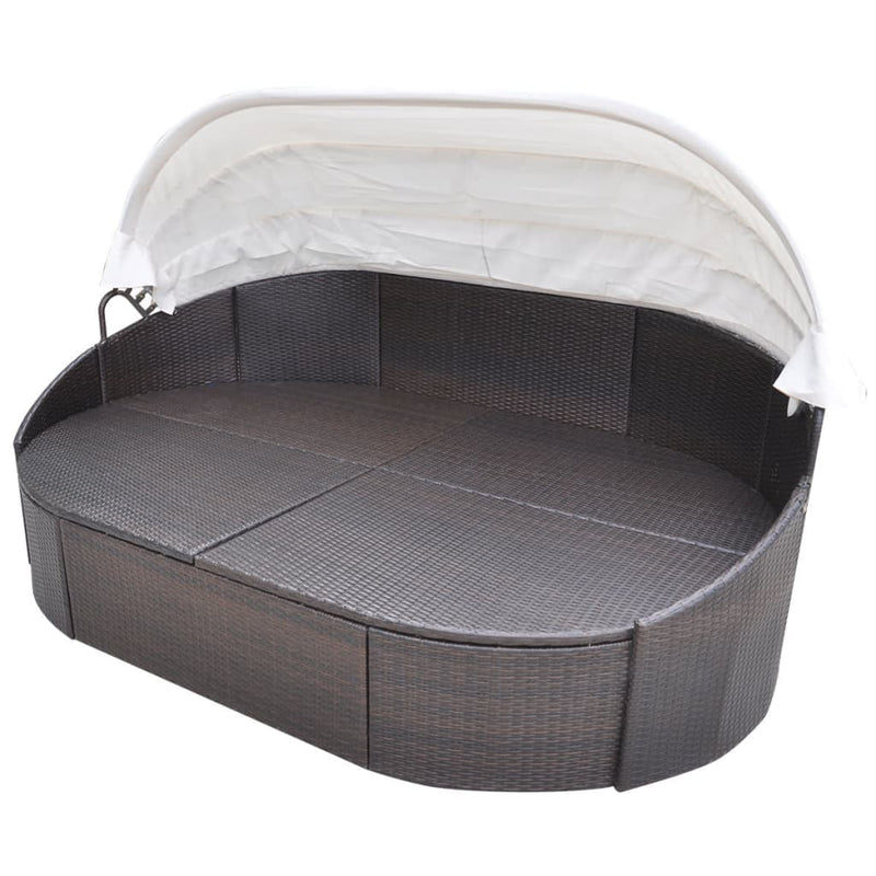 Outdoor Lounge Bed with Canopy Poly Rattan Brown Payday Deals
