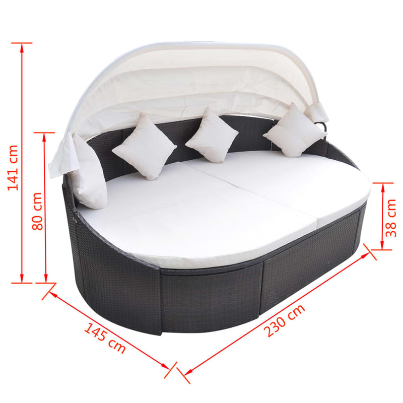 Outdoor Lounge Bed with Canopy Poly Rattan Brown Payday Deals