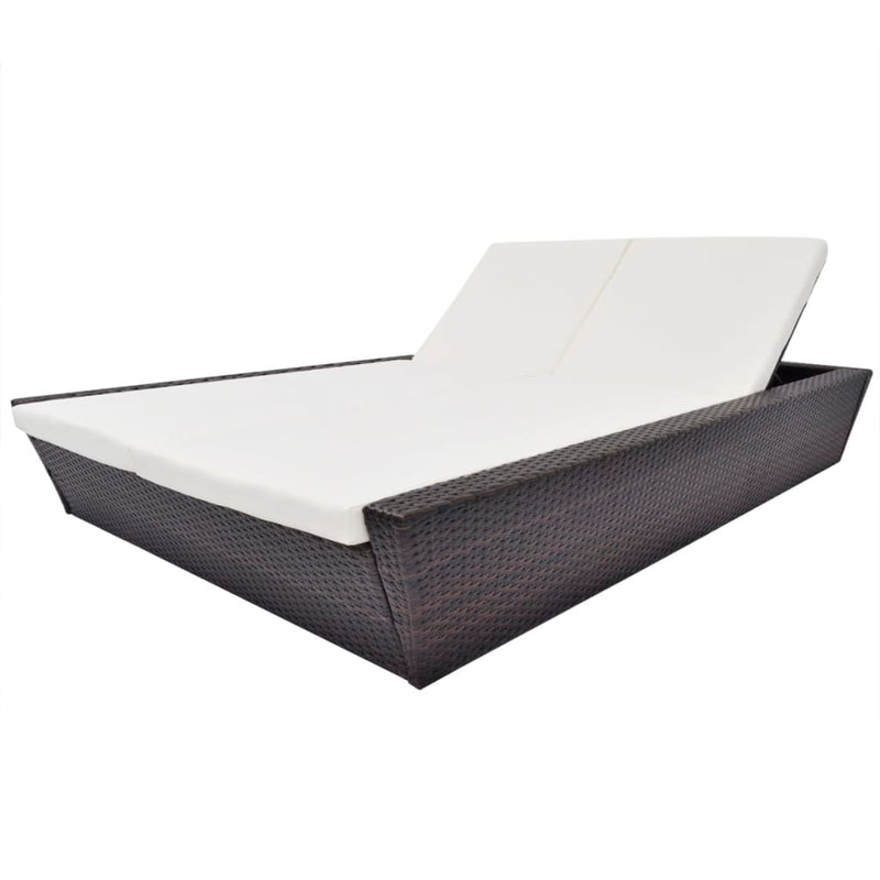 Outdoor Lounge Bed with Cushion Poly Rattan Brown Payday Deals