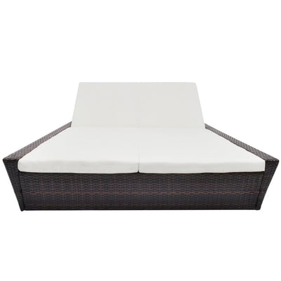 Outdoor Lounge Bed with Cushion Poly Rattan Brown Payday Deals