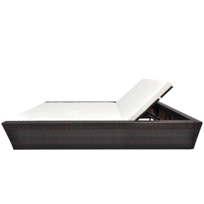 Outdoor Lounge Bed with Cushion Poly Rattan Brown Payday Deals