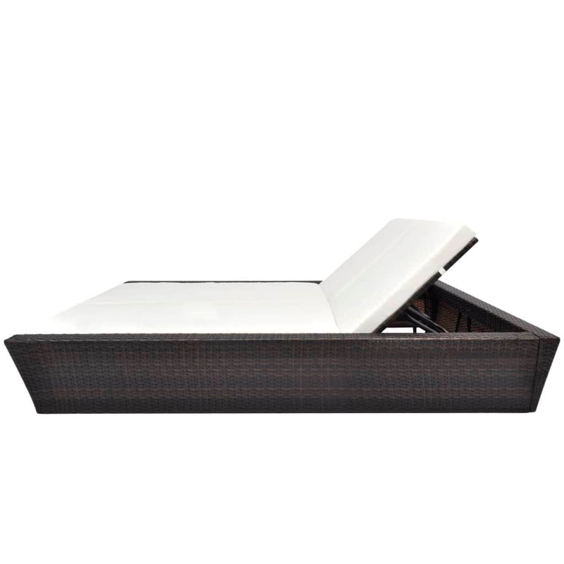 Outdoor Lounge Bed with Cushion Poly Rattan Brown Payday Deals