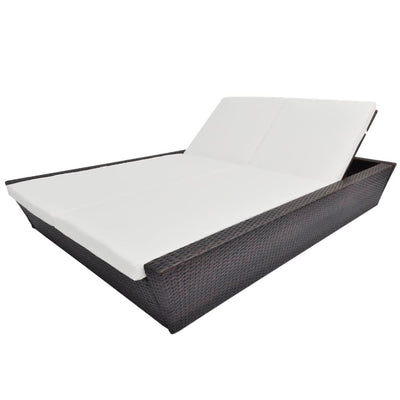 Outdoor Lounge Bed with Cushion Poly Rattan Brown Payday Deals