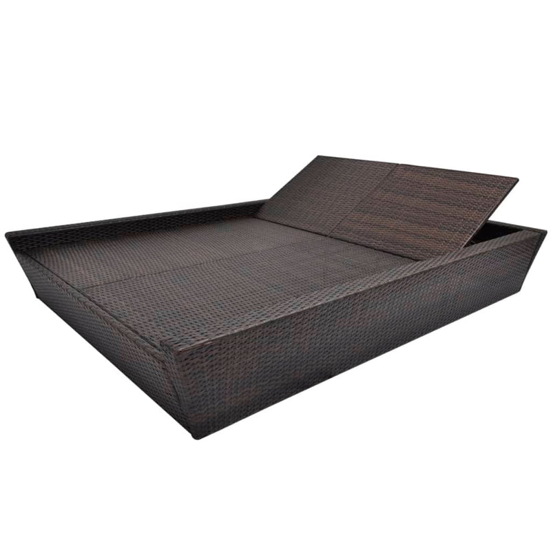 Outdoor Lounge Bed with Cushion Poly Rattan Brown Payday Deals