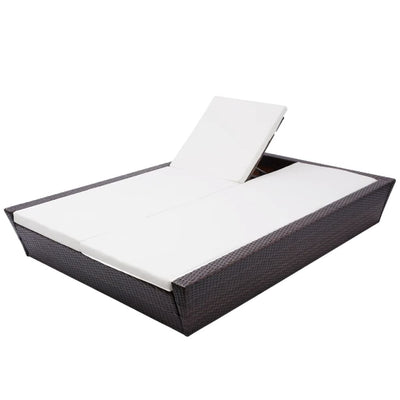 Outdoor Lounge Bed with Cushion Poly Rattan Brown Payday Deals