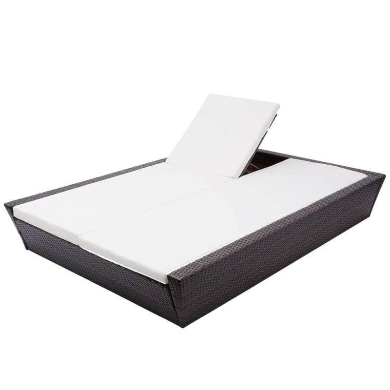 Outdoor Lounge Bed with Cushion Poly Rattan Brown Payday Deals