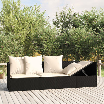 Outdoor Lounge Bed with Cushions Black Poly Rattan