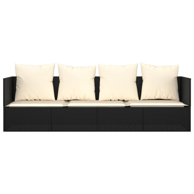 Outdoor Lounge Bed with Cushions Black Poly Rattan Payday Deals