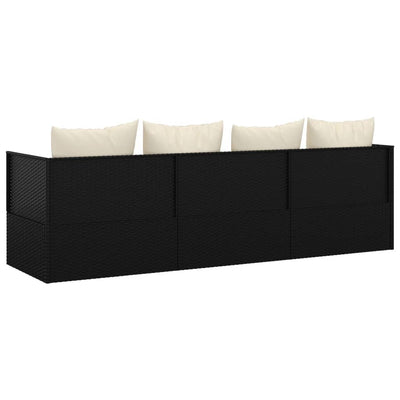 Outdoor Lounge Bed with Cushions Black Poly Rattan Payday Deals