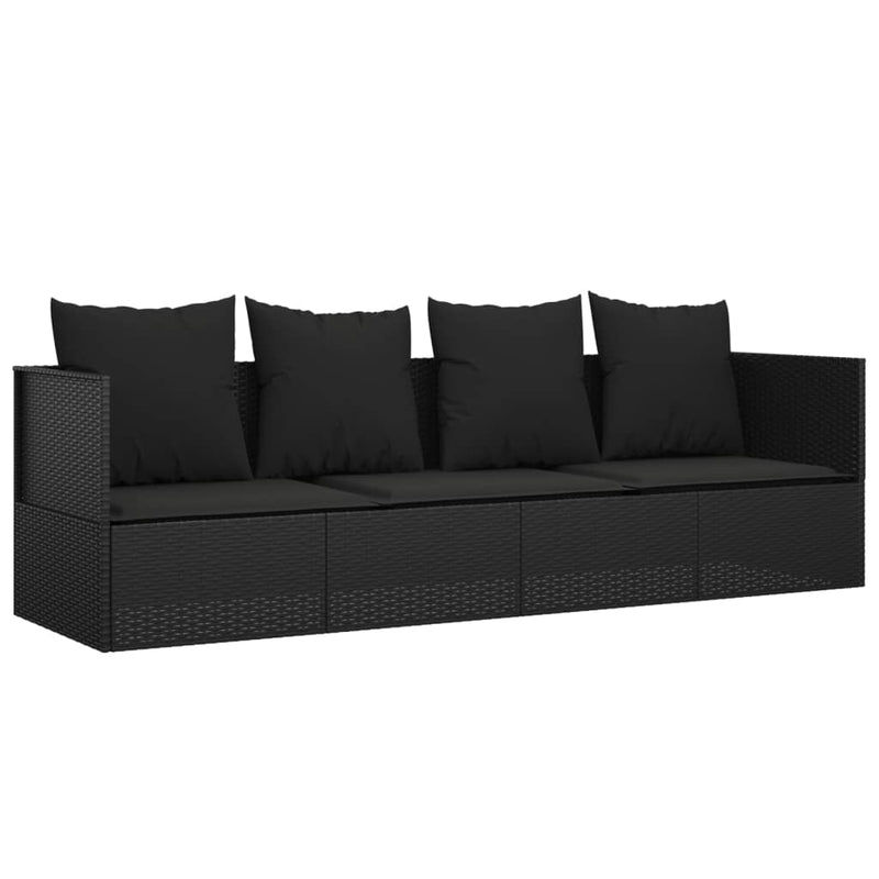 Outdoor Lounge Bed with Cushions Black Poly Rattan Payday Deals