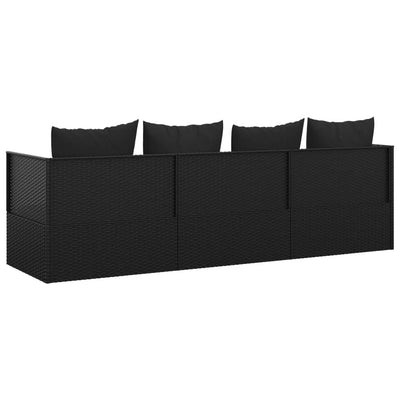 Outdoor Lounge Bed with Cushions Black Poly Rattan Payday Deals