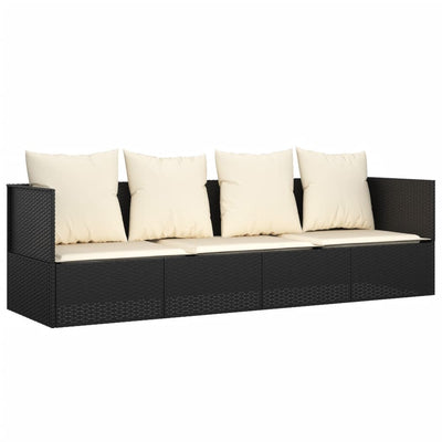 Outdoor Lounge Bed with Cushions Black Poly Rattan Payday Deals