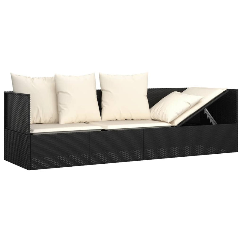 Outdoor Lounge Bed with Cushions Black Poly Rattan Payday Deals