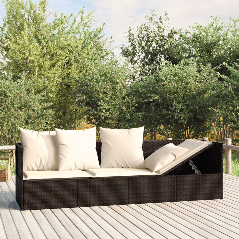 Outdoor Lounge Bed with Cushions Brown Poly Rattan Payday Deals