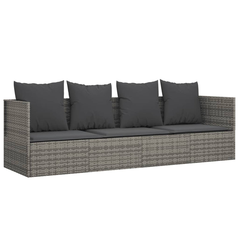 Outdoor Lounge Bed with Cushions Grey Poly Rattan Payday Deals