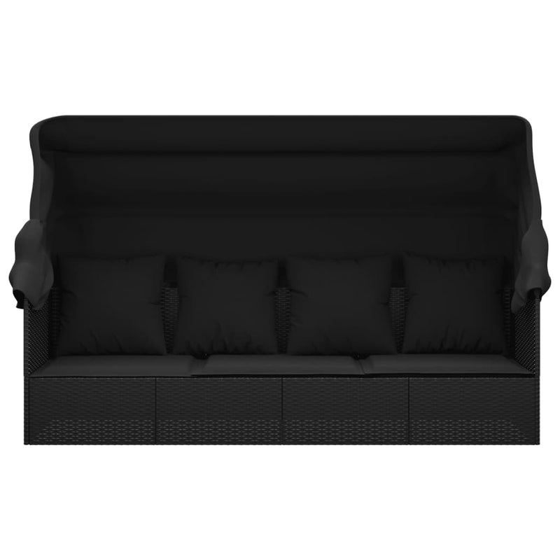 Outdoor Lounge Bed with Roof and Cushions Black Poly Rattan Payday Deals