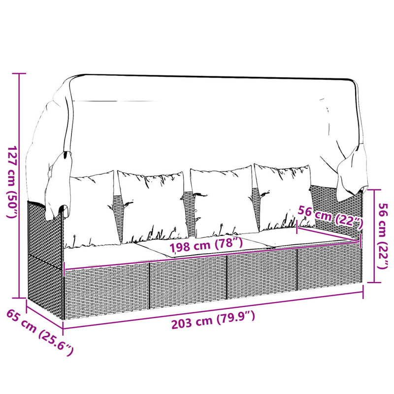 Outdoor Lounge Bed with Roof and Cushions Black Poly Rattan Payday Deals