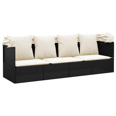 Outdoor Lounge Bed with Roof and Cushions Black Poly Rattan Payday Deals