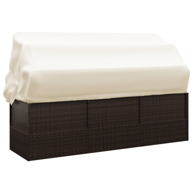 Outdoor Lounge Bed with Roof and Cushions Brown Poly Rattan Payday Deals