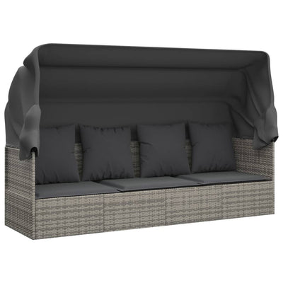 Outdoor Lounge Bed with Roof and Cushions Grey Poly Rattan Payday Deals