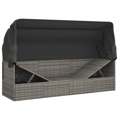 Outdoor Lounge Bed with Roof and Cushions Grey Poly Rattan Payday Deals