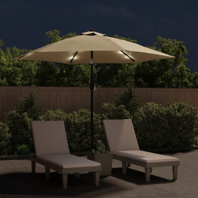 Outdoor Parasol with LED Lights and Steel Pole 300 cm Taupe Payday Deals