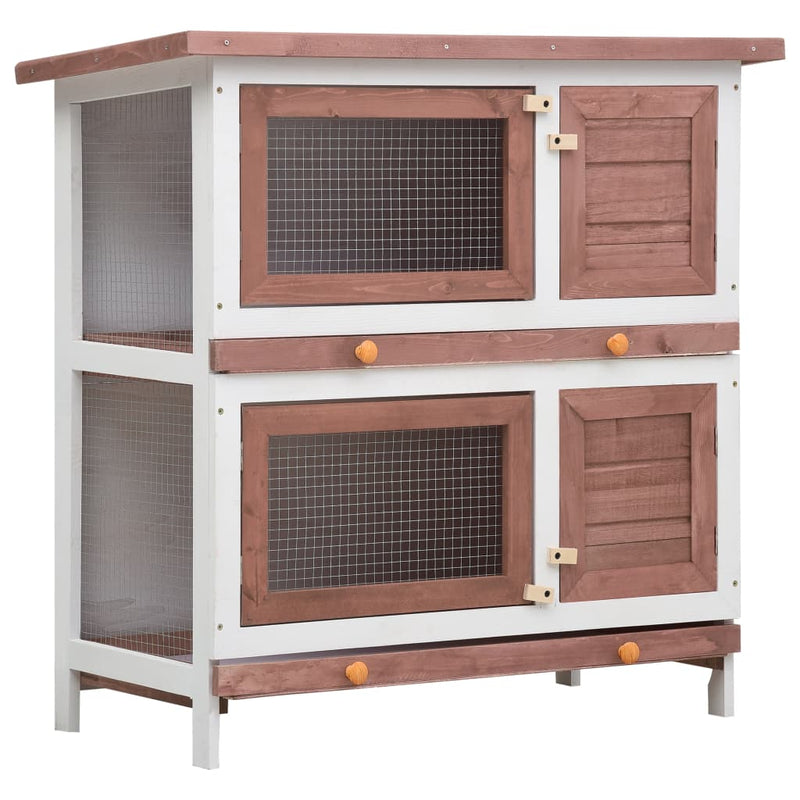Outdoor Rabbit Hutch 4 Doors Brown Wood Payday Deals