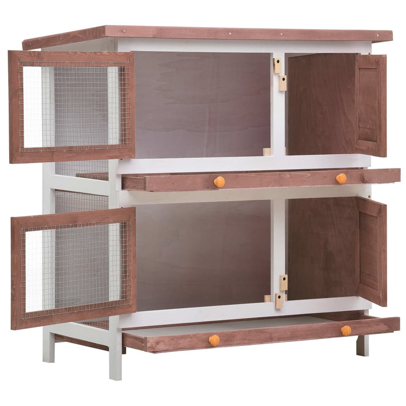Outdoor Rabbit Hutch 4 Doors Brown Wood Payday Deals